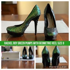 RACHEL ROY GREEN GLITTER PUMPS SIZE 8
